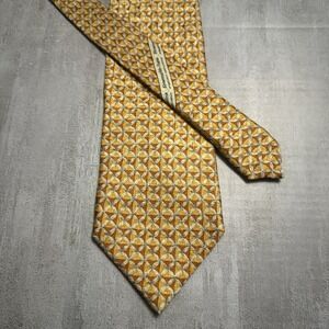 Ermenegildo Zegna Tie Silk Yellow‎ Orange Tan Geometric Diamond Necktie 62" x 4"